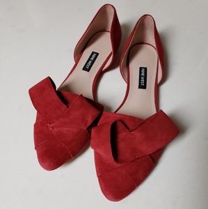 Red Suede Bow Nine West Flats
